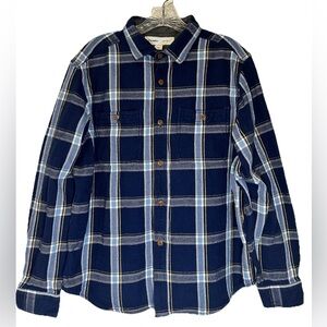 Old Navy Men's Large Blue Plaid Heavy Flannel Button Shirt Regular Fit Pockets L